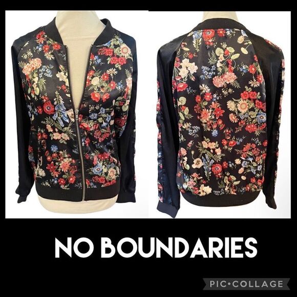 No Boundaries Multi-Color Floral Long Sleeve Full Zip Jacket Size L (11-13) Juni - Picture 1 of 10